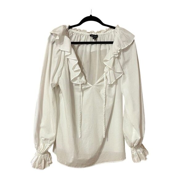 INC International Concepts Womens Size XL White Ruffle Collar Romantic Blouse - Picture 1 of 3